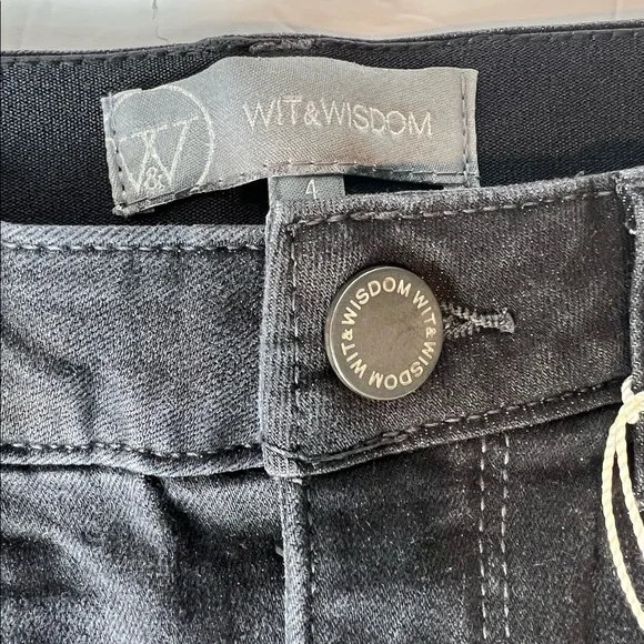 Wit & Wisdom Black glitter High Waisted Straight Leg Denim cuffed Jean - Picture 9 of 12